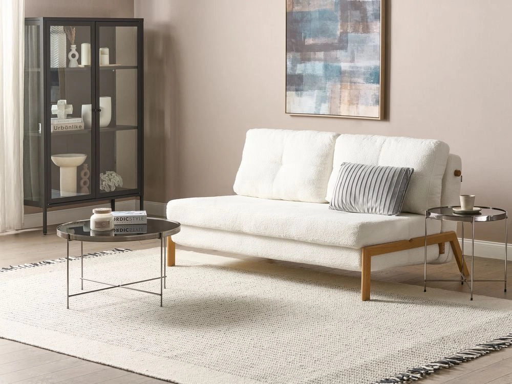 Divano letto in tessuto boucle bianco 2 cuscini per sedersi Scandinavo