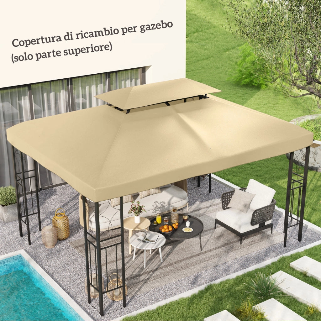 Copertura di Ricambio per Gazebo 4x3 m in Poliestere Anti UV con Tetto a 2 Livelli. Crema
