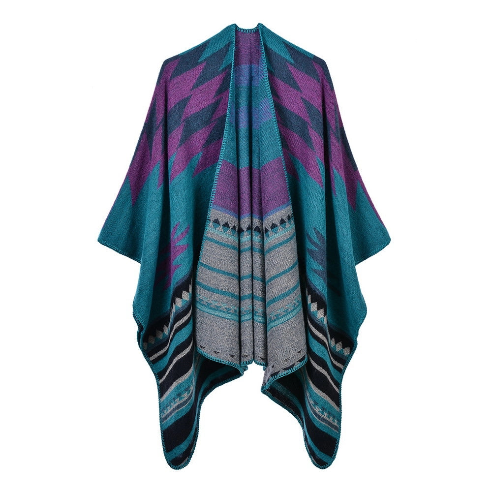 Sciarpa/stola da donna autunno/inverno, versatile, due in uno: calda mantella in cashmere double-face per viaggi e campeggio.