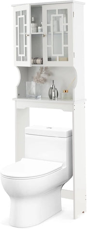 Mobile Lavatrice Salvaspazio 3 Livelli, Scaffale Portaoggetti con Ripiano e Ante in Vetro Temperato, Bianco, 170,5x60x21,5cm