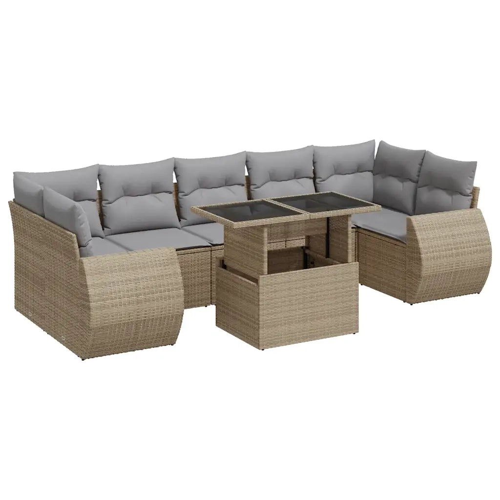 Set Divano da Giardino 8 pz con Cuscini Beige in Polyrattan 3326600