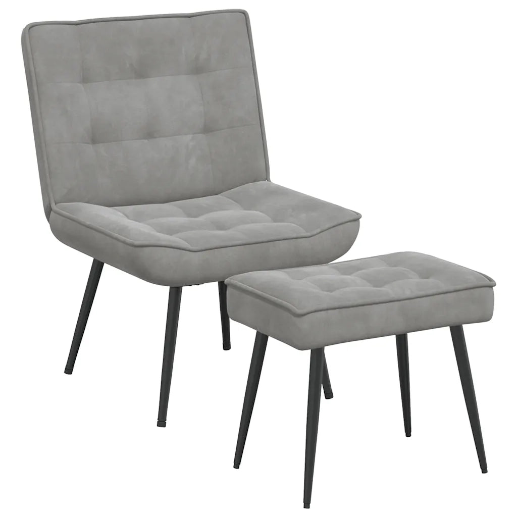Divano Sedia-Poltrona Relax con Poggiapiedi Grigio Chiaro in Velluto 314942