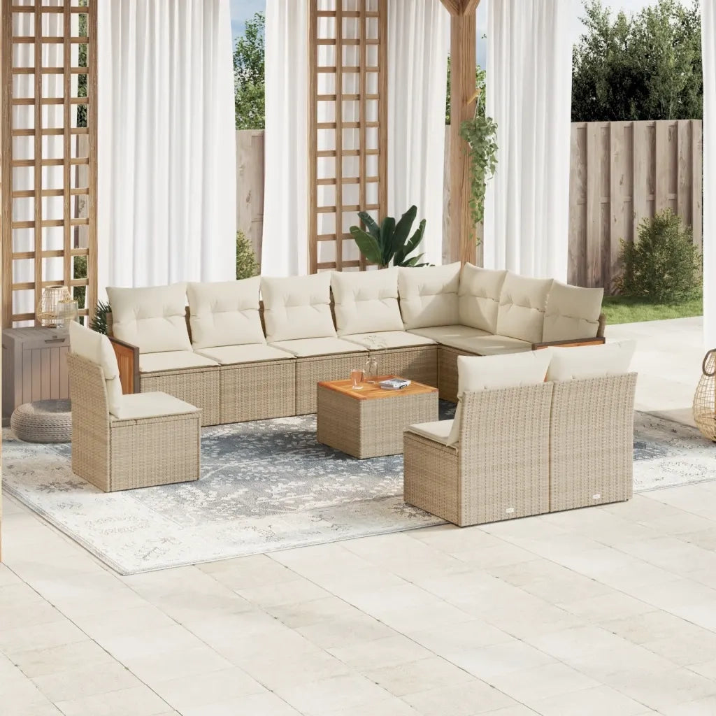 Set Divani da Giardino 11 pz con Cuscini Beige in Polyrattan 3260161
