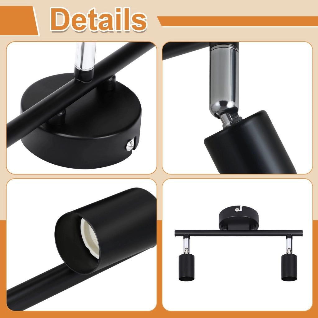 ZMH Faretto da soffitto neri 3 luci GU10 metallo rotanti 330° stile moderno per soggiorno corridoio senza lampadina