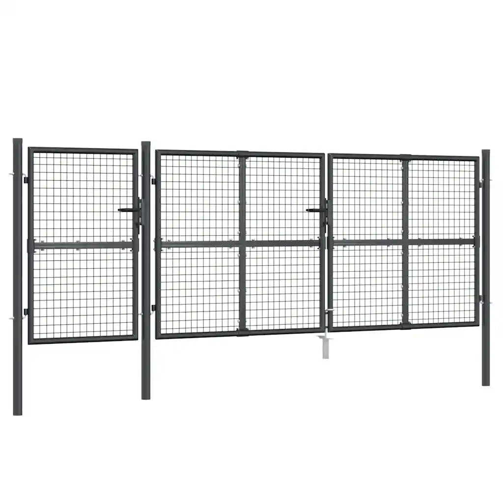 Cancello da Giardino Rete Antracite 400x175 cm Acciaio Zincato