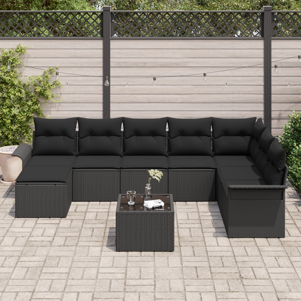 Set di divani da giardino composto da 9 pezzi in polyrattan beige