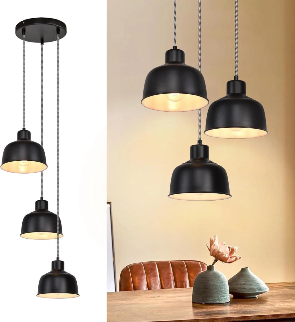 Lampada a sospensione ZMH nero 3 Luci retr¨° in metallo stile industrialeattacco E27 per sala da pranzo