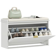 Panca Scarpiera con Ripiano in Legno e Tessuto ¨C zephmum ¨C Bianca e Beige 80x26x47.5 cm