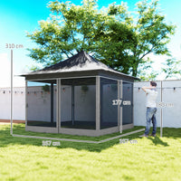 Gazebo da Giardino Pop Up 357x357x310 cm Altezza Regolabile e Zanzariere Grigio Scuro