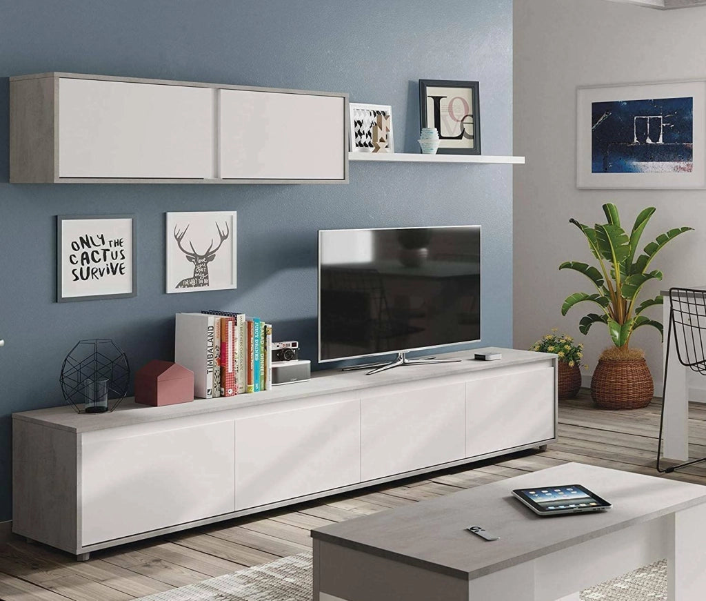 Mobile Soggiorno Amir, Parete Attrezzata 4 Ripiani, 200x41x43h cm Bianco