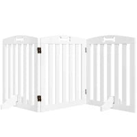 Cancellino per Cani Pieghevole a 3 Pannelli con 2 Supporti, in Legno Bianco, 155x30x61 cm