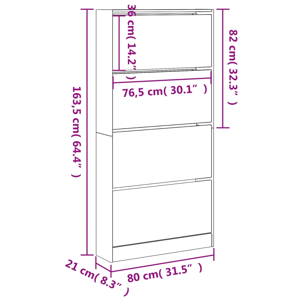 Scarpiera 4 Cassetti Ribaltabili-Scaffale per scarpe Grigio Cemento 80x21x163,5 cm