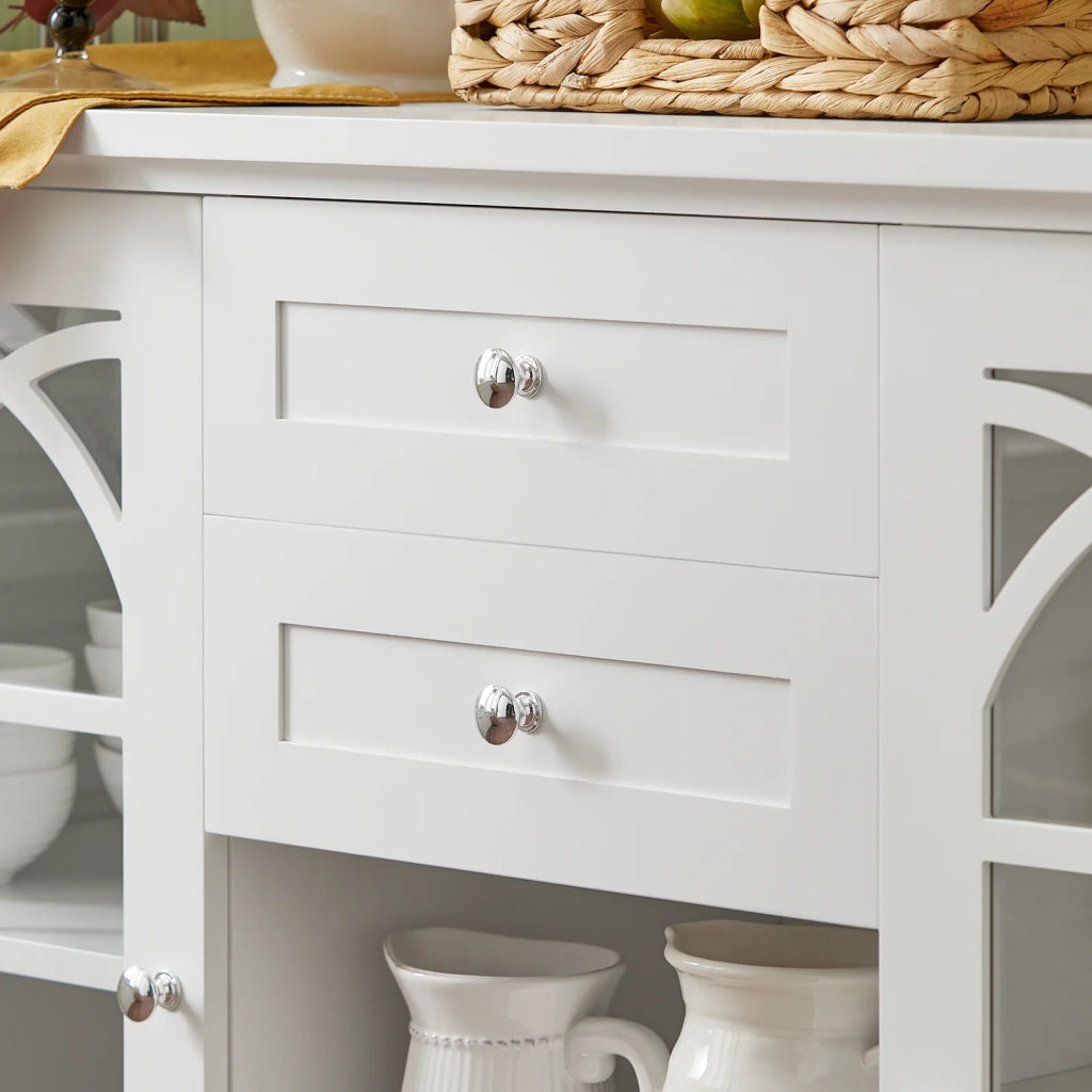 Credenza con 2 ante in vetro e 2 cassetti, Mobile da cucina, Mobile da soggiorno, Buffet, Mobile contenitore, Bianco, 120x39x78cm FSB79-W SoBuy