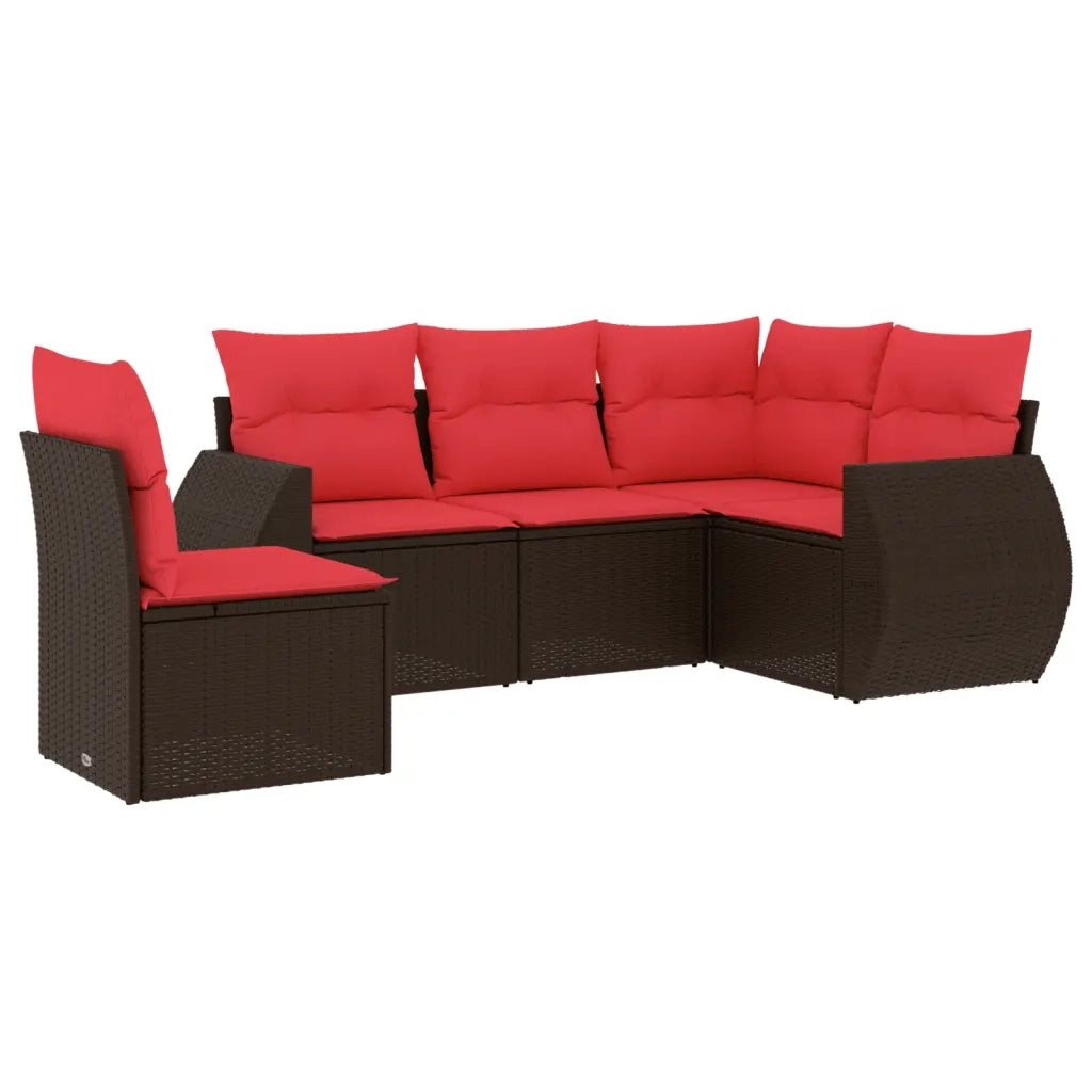 Set Divani da Giardino 5 pz con Cuscini Marrone in Polyrattan 3221373