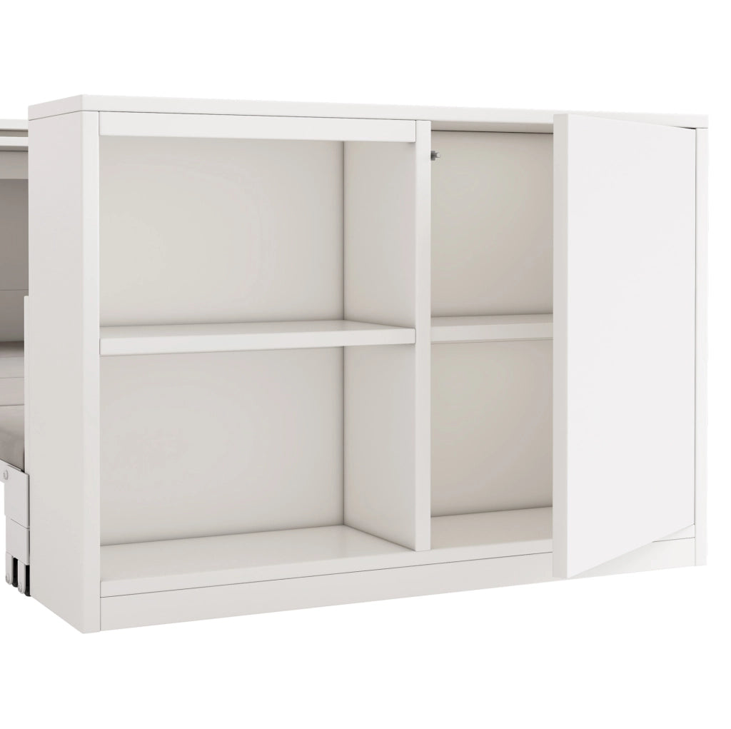 Scrivania con letto pieghevole 216x116x79 cm con ruote e spazio contenitivo in metallo e pannello truciolare bianco