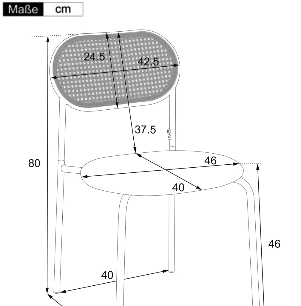 Set di 4 sedie da pranzo con schienale ovale in rattan naturale; seduta marrone in PU e gambe in metallo