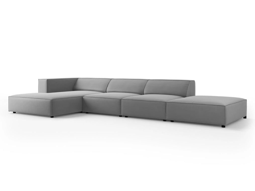 Cosmopolitan Design - Divano angolare sinistro "Arendal" 5 posti in velluto grigio chiaro 