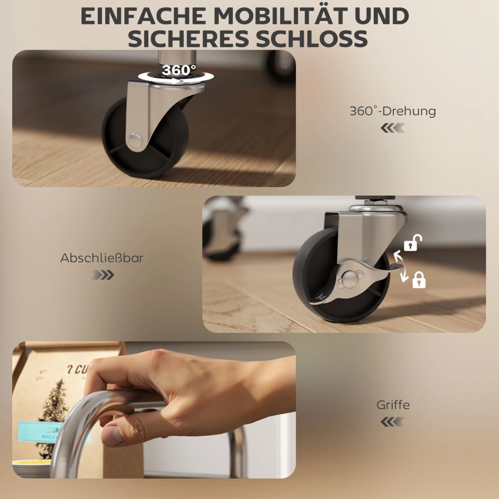 Carrello da cucina con 4 ripiani regolabili ¨C zephmum ¨C Argento, 60x35x100 cm