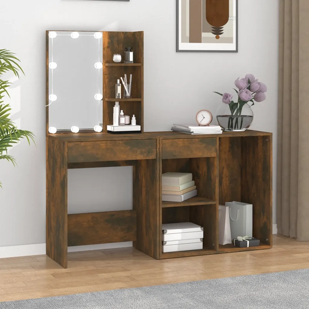 Toeletta con LED e Armadietto Rovere Fumo in Legno Multistrato cod mxl 66075