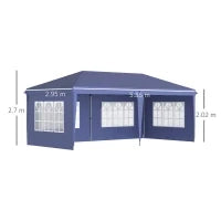 Gazebo da Giardino 6x3 m Regolabile in Altezza con Pareti Removibili, in Acciaio e Poliestere, Blu