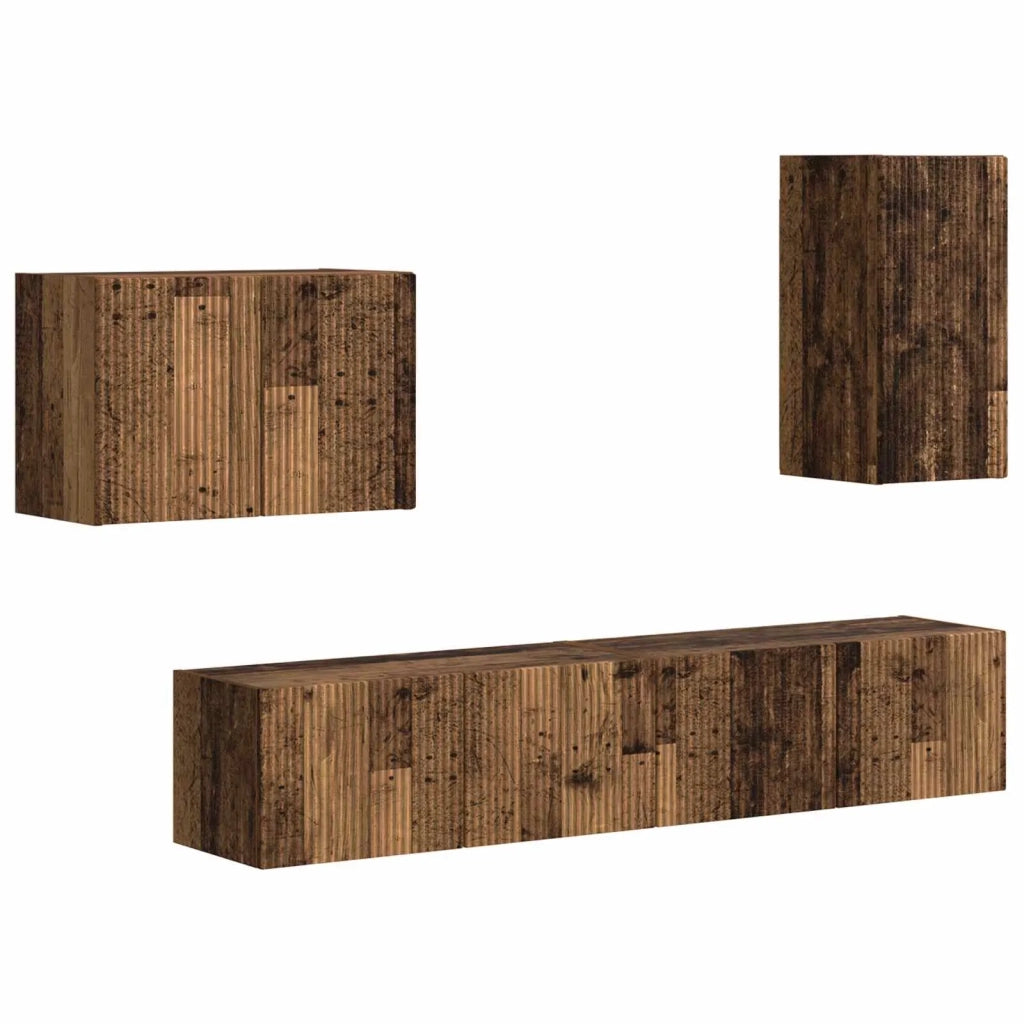 Set di Mobiletto da TV a Parete 4 pz-Credenza per TV sospesa Legno vecchio 711299