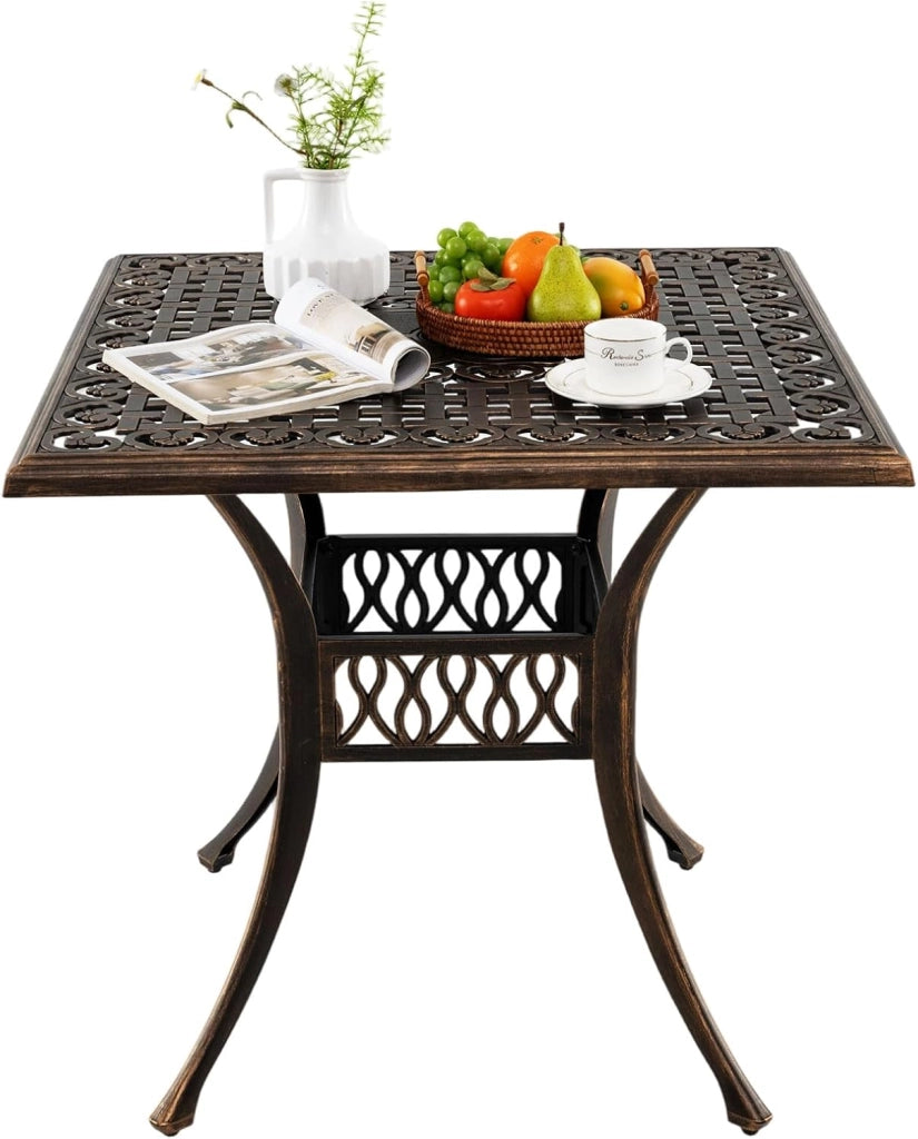 Tavolo da Giardino Con Foro di Ombrellone φ5 cm - da Balcone 80 cm, Bistrot in Alluminio Pressofuso Con Piedini Regolabili, da Terrazza Resistente