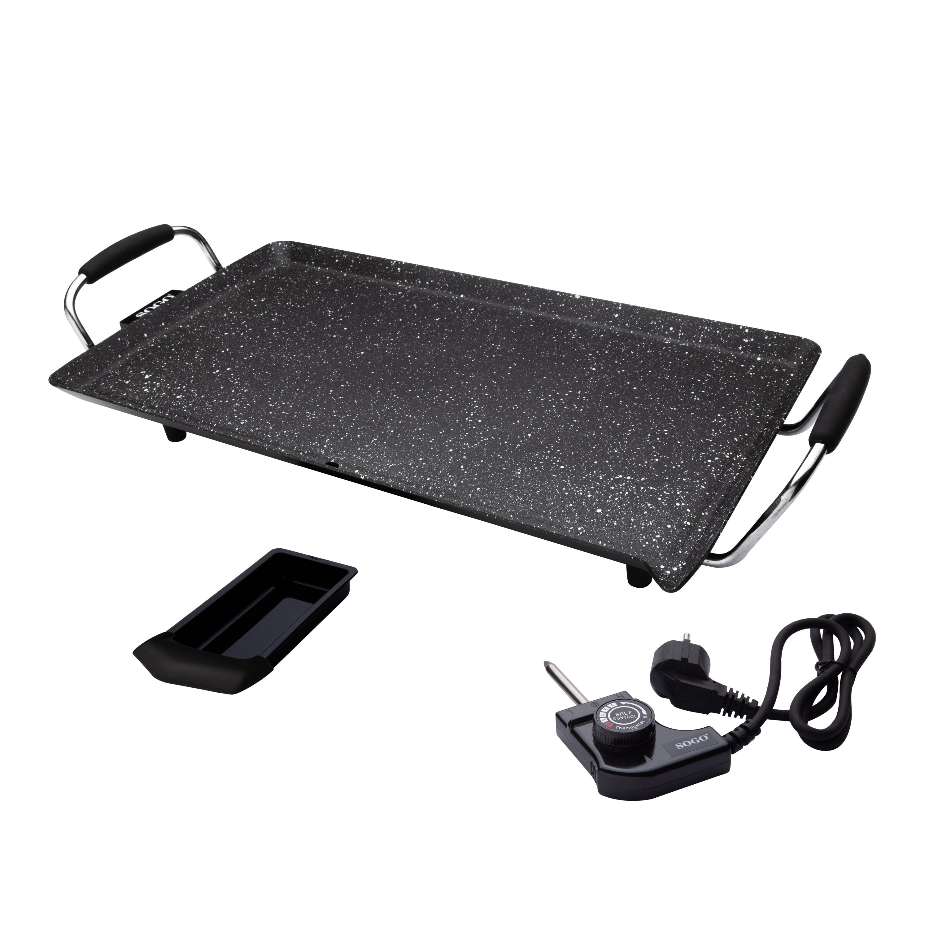 SOGO Grill Elettrico da Tavolo con Rivestimento in Marmo Antiaderente 2000W – Piastra Teppanyaki, BBQ, Termostato Regolabile, Facile Pulizia
