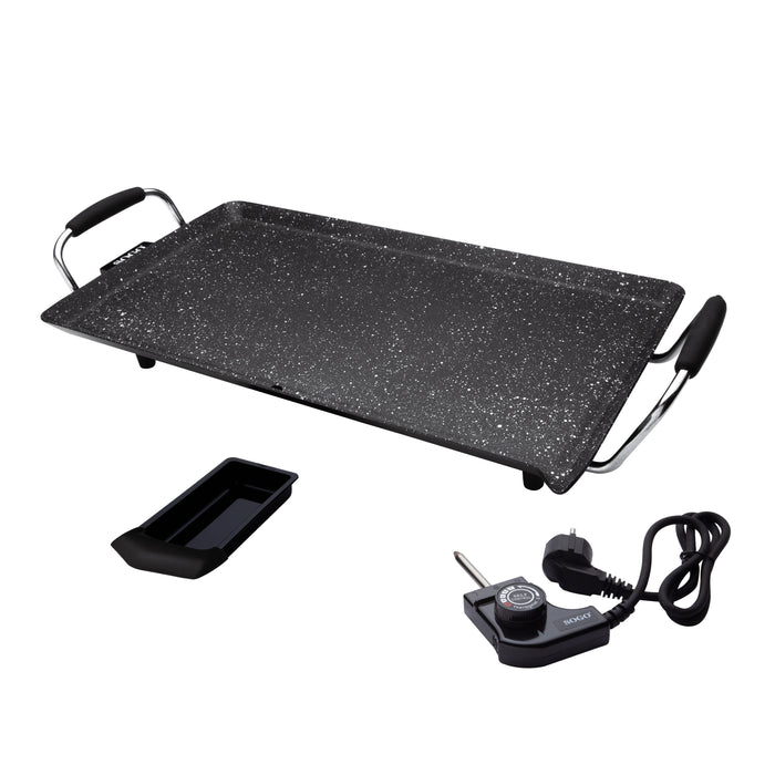 SOGO Grill Elettrico da Tavolo con Rivestimento in Marmo Antiaderente 2000W – Piastra Teppanyaki, BBQ, Termostato Regolabile, Facile Pulizia