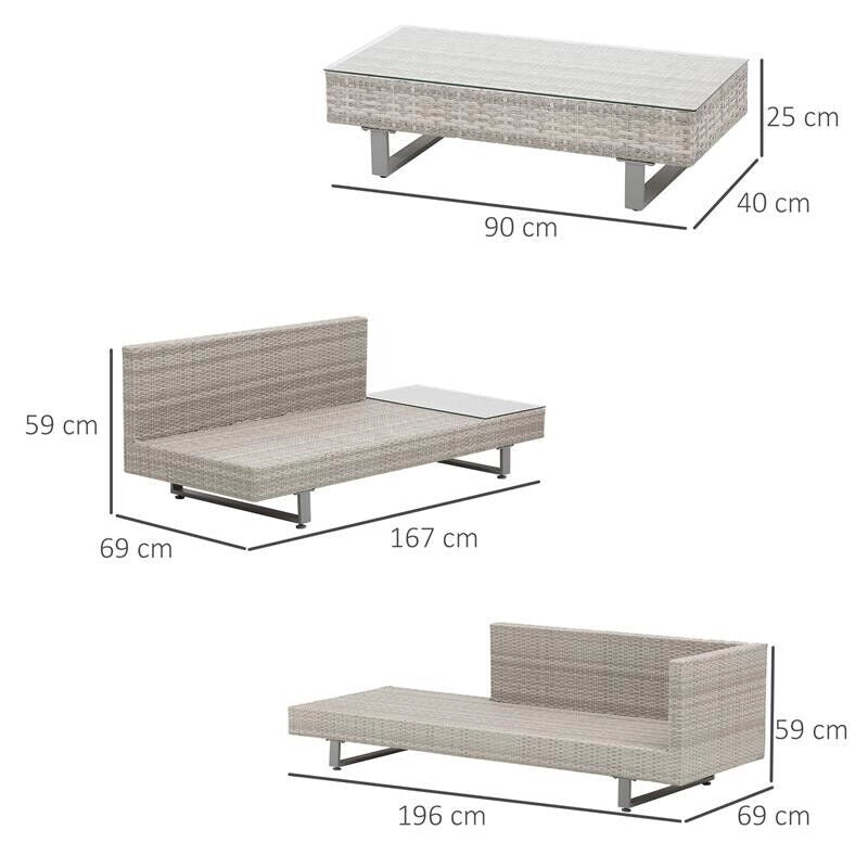 SALOTTO DA GIARDINO CON DIVANO E TAVOLINO IN PE RATTAN GRIGIO