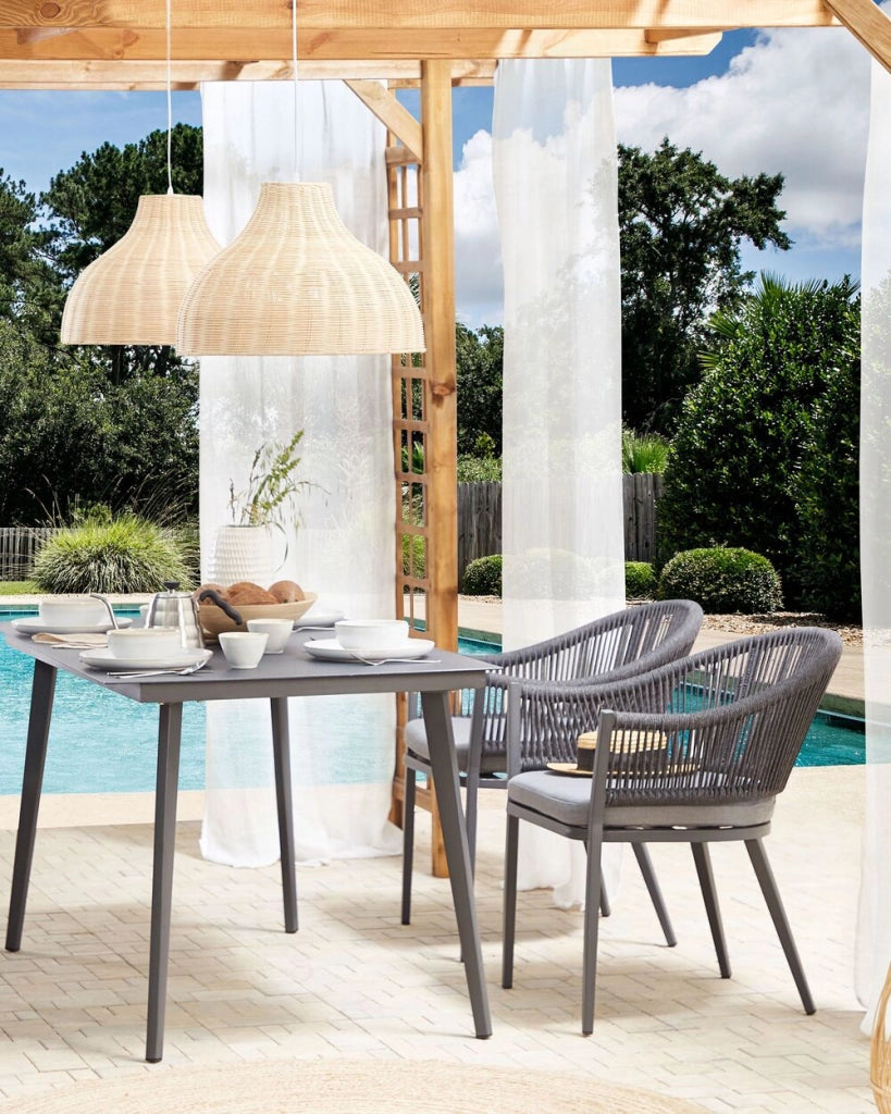 Set di 2 Sedie da Pranzo da Giardino Struttura in Metallo Grigio con Cuscini in Corda Design Moderno