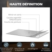 kleankin Specchio Rettangolare Luminoso a LED da Parete per Bagno 80 x 60 cm, Luminosità Regolabile, Bianco e Trasparente