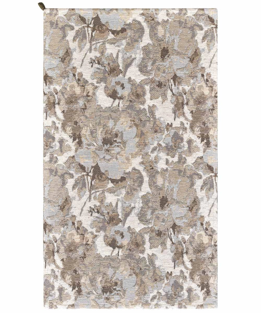 Tappeto floreale moderno con fiori stilizzati DUBAI BEIGE TORTORA in ciniglia multiuso lavabile antiscivolo cm.65x110 (Coppia)