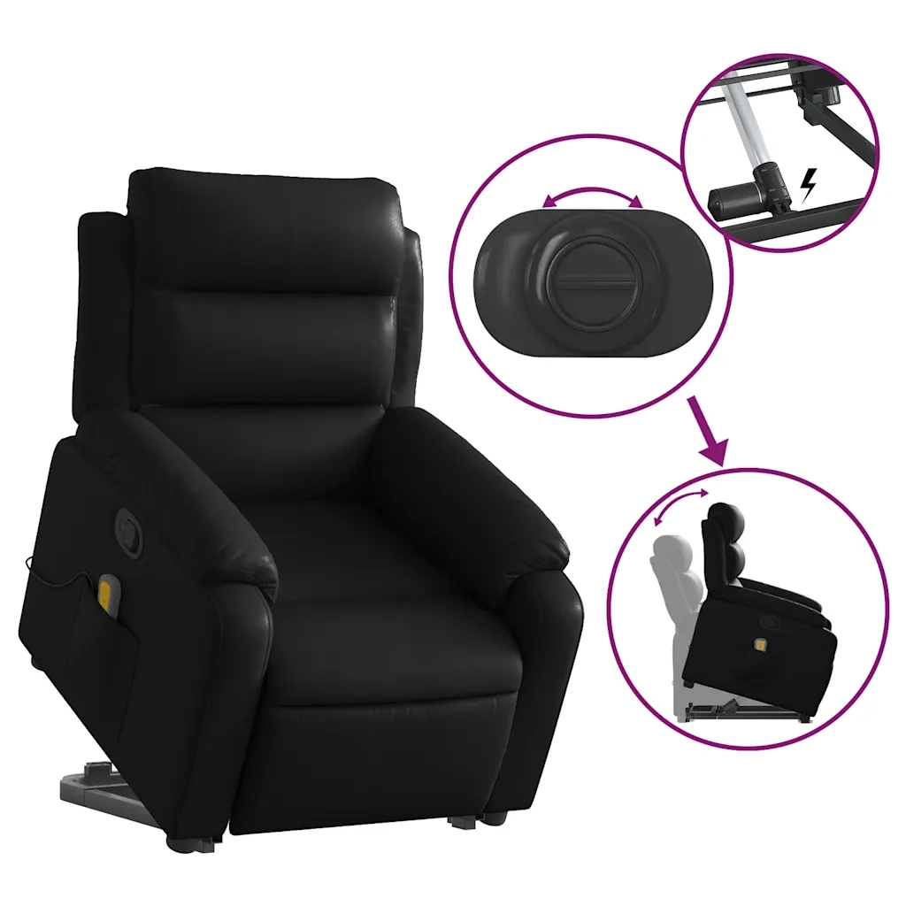 Poltrona | Sedia Relax Alzapersona Reclinabile Massaggio Nero Similpelle