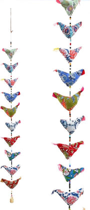 Decorazione per porta pendente - 10 stoffa uccelli - Corda con Campanello - Decorazione tradizionale indiana per Festa - per Casa finestra Parete Tempio Camera da letto Camera dei bambini - Decorazione per Casa Regalo - Misura: 99 cm/ 3,25 m
