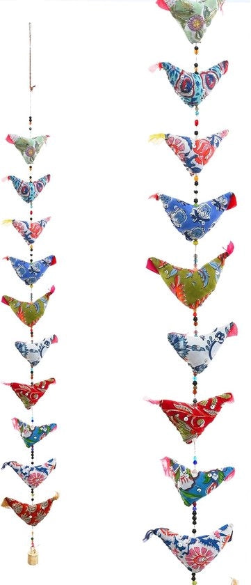 Decorazione per porta pendente - 10 stoffa uccelli - Corda con Campanello - Decorazione tradizionale indiana per Festa - per Casa finestra Parete Tempio Camera da letto Camera dei bambini - Decorazione per Casa Regalo - Misura: 99 cm/ 3,25 m