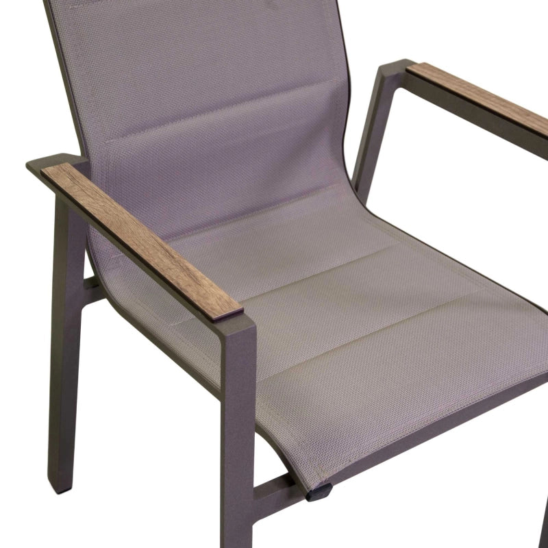 Poltrona alluminio textilene Riverside tortora (bracciolo in hpl) cm 56x66h90