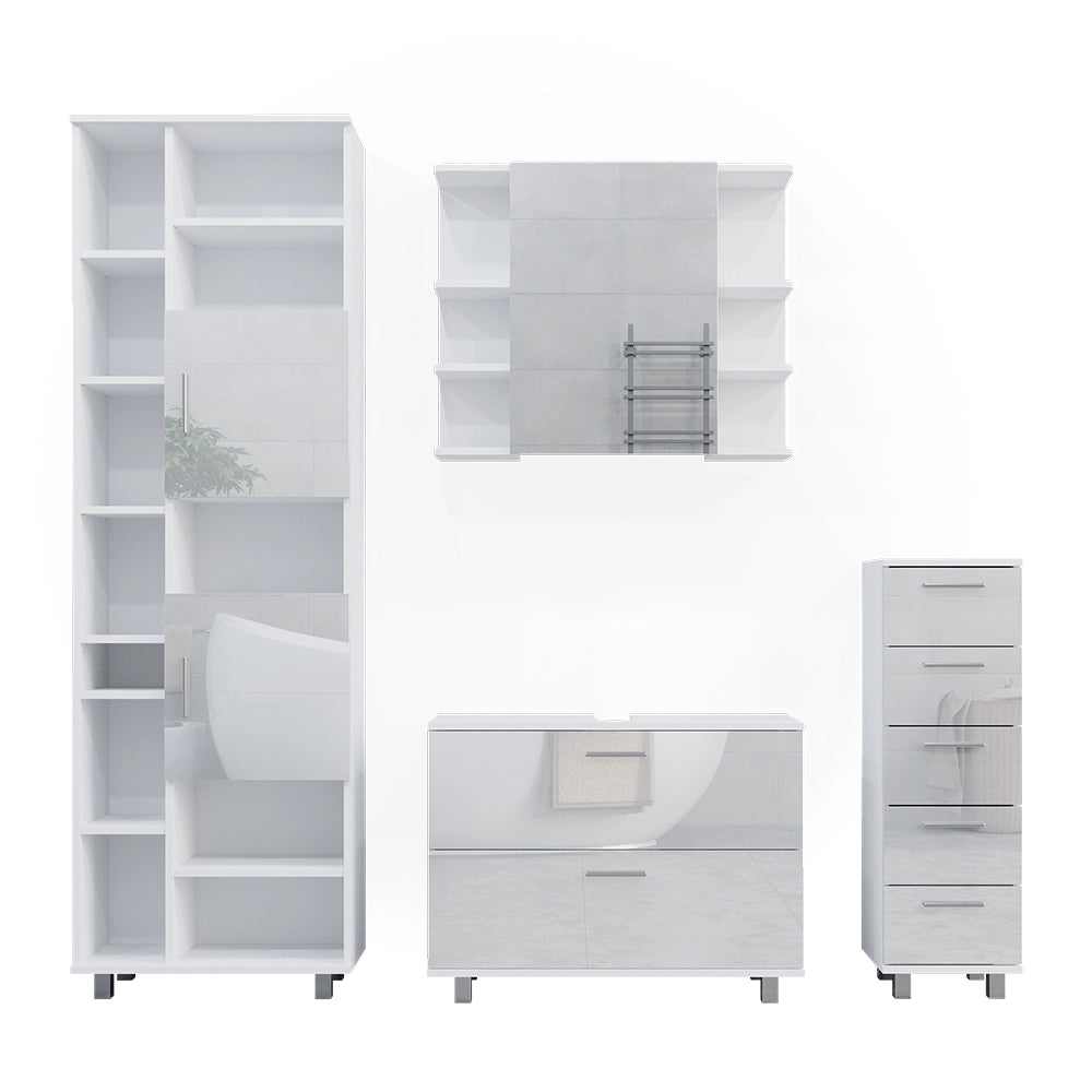 Vicco Set di mobili da bagno Bianco lucido 4 pezzi, con colonna