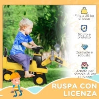 Ruspa Giocattolo per Bambini 18 e 36 Mesi con Escavatore e Spazio Portaoggetti, 78x29.5x54 cm, Giallo e Nero