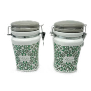 Set 2 Barattoli Contenitori da Cucina Sale Fino e Grosso in Ceramica Decoro Verde