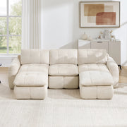 Divano modulare senza struttura con seduta ergonomica e montaggio libero con due pouf in chenille beige