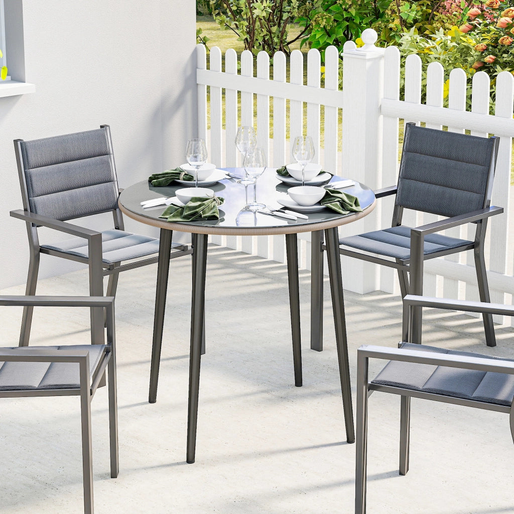 Tavolo da giardino in polyrattan con piano in vetro ¨C zephmum ¨C 80x80x74 cm grigio