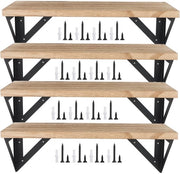 Set di mensole da parete per libri da 4 - Mensole da parete in legno rustico - Supporti in acciaio - 42 x 15 x 1,5 cm - Sostenibile e solido