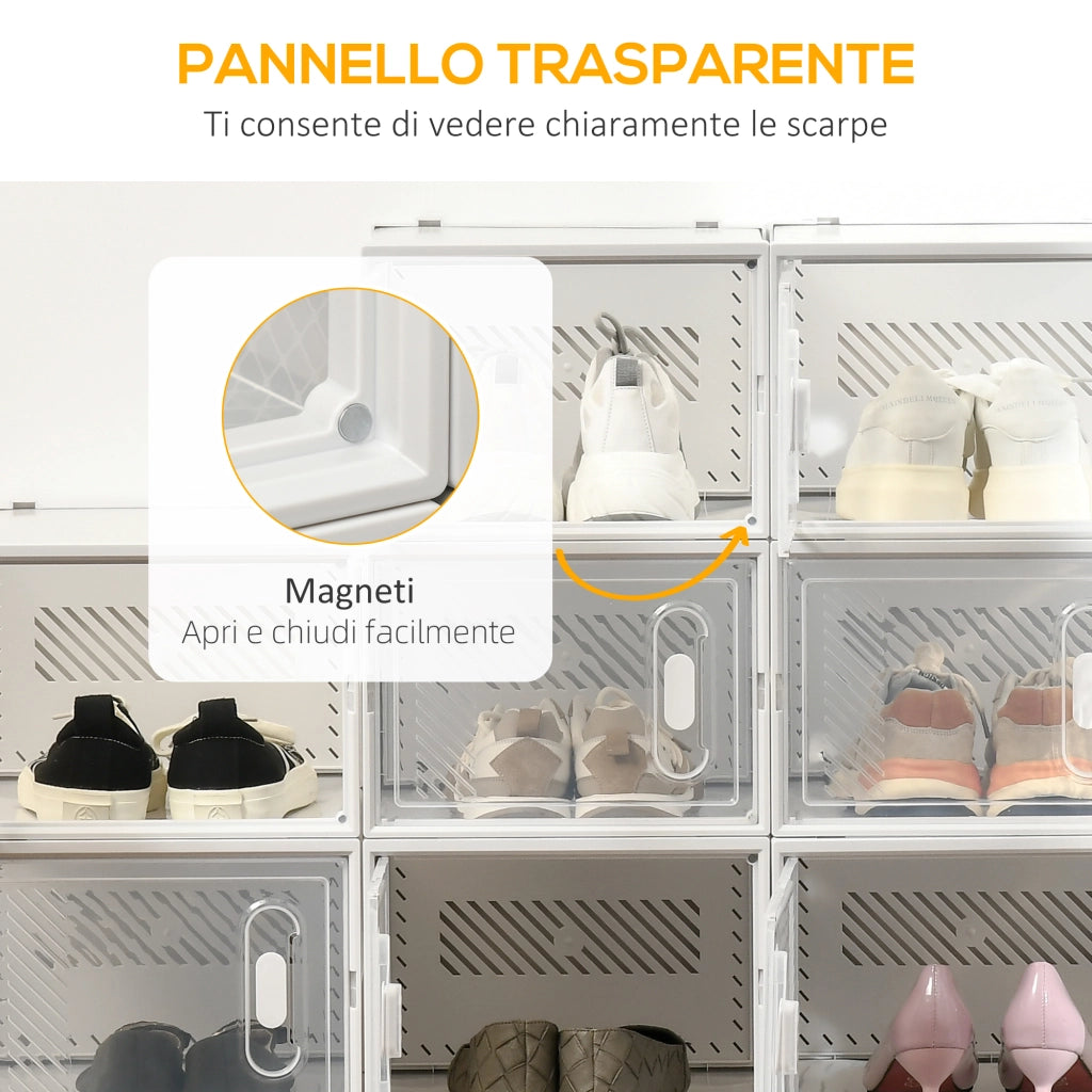 Mobile Scarpiera Modulare Salvaspazio, 18 Cubi 28x36x21 cm in Plastica PP, Bianco