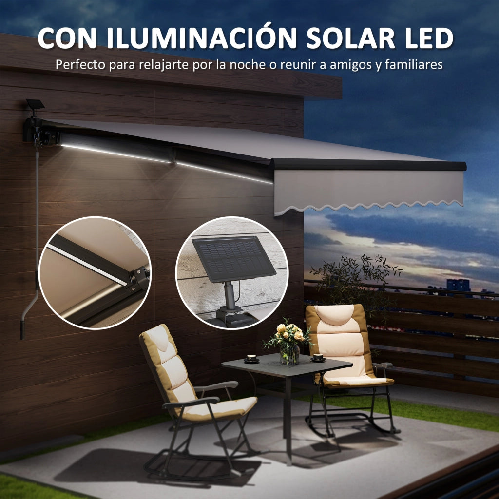 Toldo Retraibile Manuale con Luci LED Solari ¨C zephmum ¨C Crema 3x2,5 m
