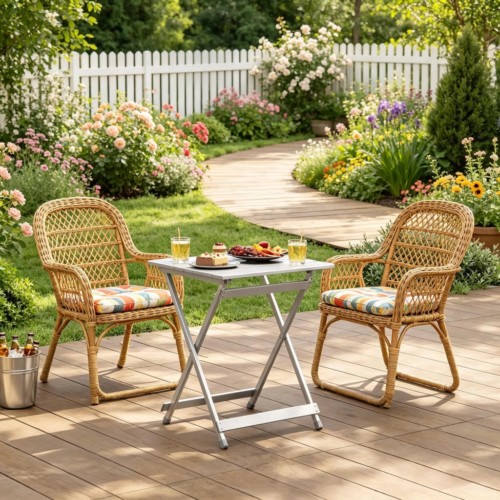 Tavolo da giardino bistrot pieghevole con struttura X e piedini antiscivolo in alluminio argento 47 × 50,5 × 59,5 cm