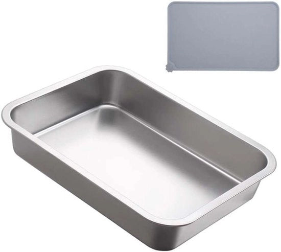 Ciotola per Gatti e Conigli Grande con Vaschetta in Acciaio Inox Mai Assorbe Odori Facile da Pulire 50 x 35 x 10 cm