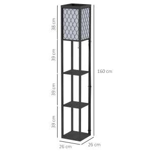 Lampada da terra con ripiani, struttura in MDF, 26x26x160 cm, nera