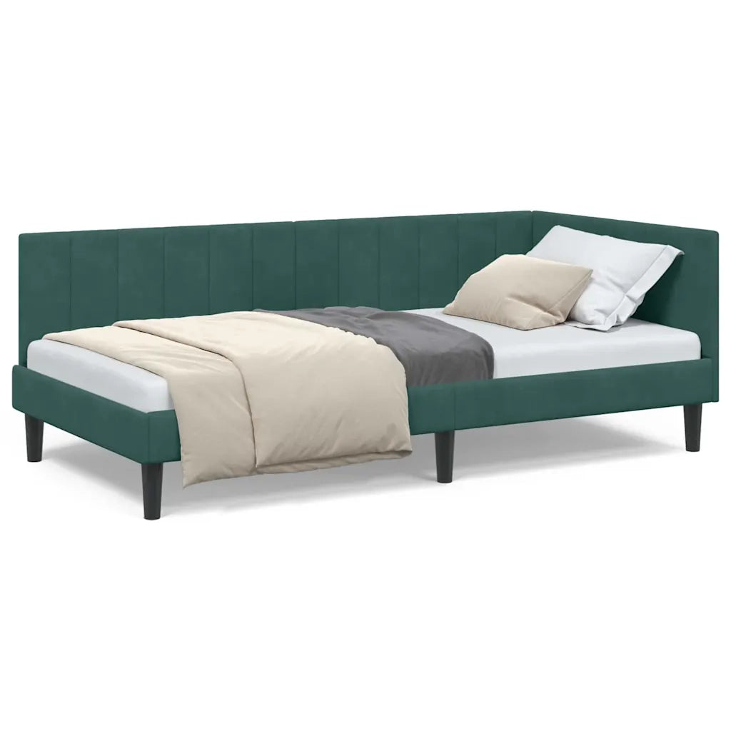 vidaXL Cornice del letto ad angolo Verde scuro 90 x 200 cm Velluto