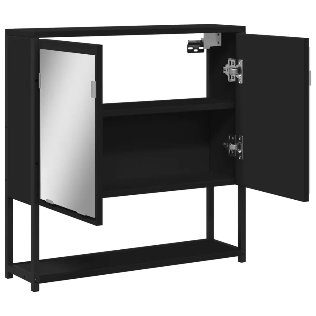 Mobile da Bagno | Armadio da bagno con Specchio Nero 60x16x60 cm Legno Multistrato