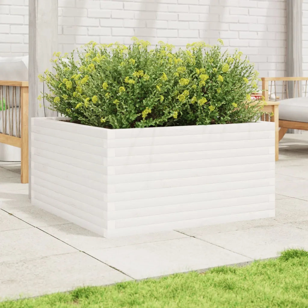Fioriera da Giardino Bianca 90x90x46 cm Legno Massello di Pino 3282425